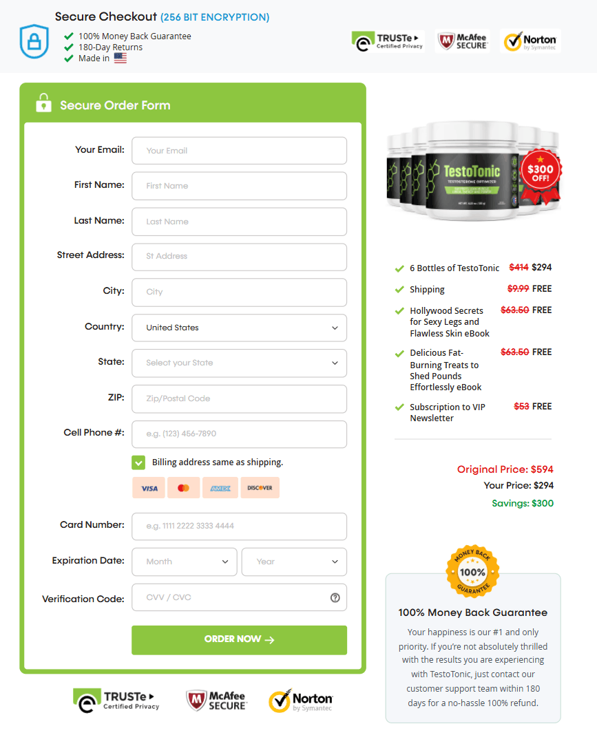 TestoTonic order form
